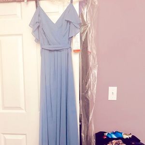 Bill Levkoff brides maid dress in size 4. Color- Slate. Full length.